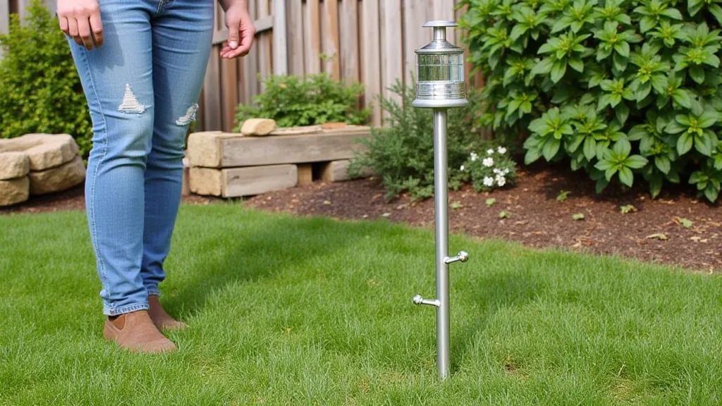 Rain gauge in a garden setting