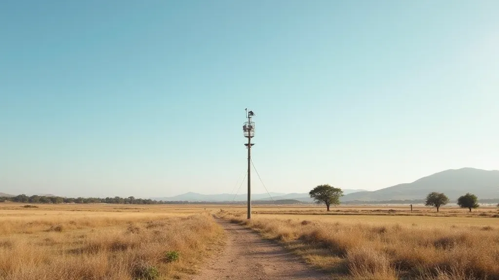 Weather station in an open field with a clear sky.